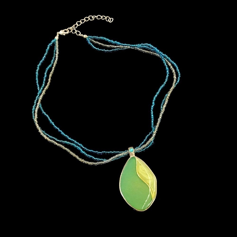 Green Stone Multi-strand Beaded Necklace